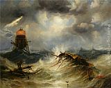 Whaleback Lighthouse, Portsmouth, New Hampshire Paintings - The Irwin Lighthouse Storm Raging by James Wilson Carmichael
